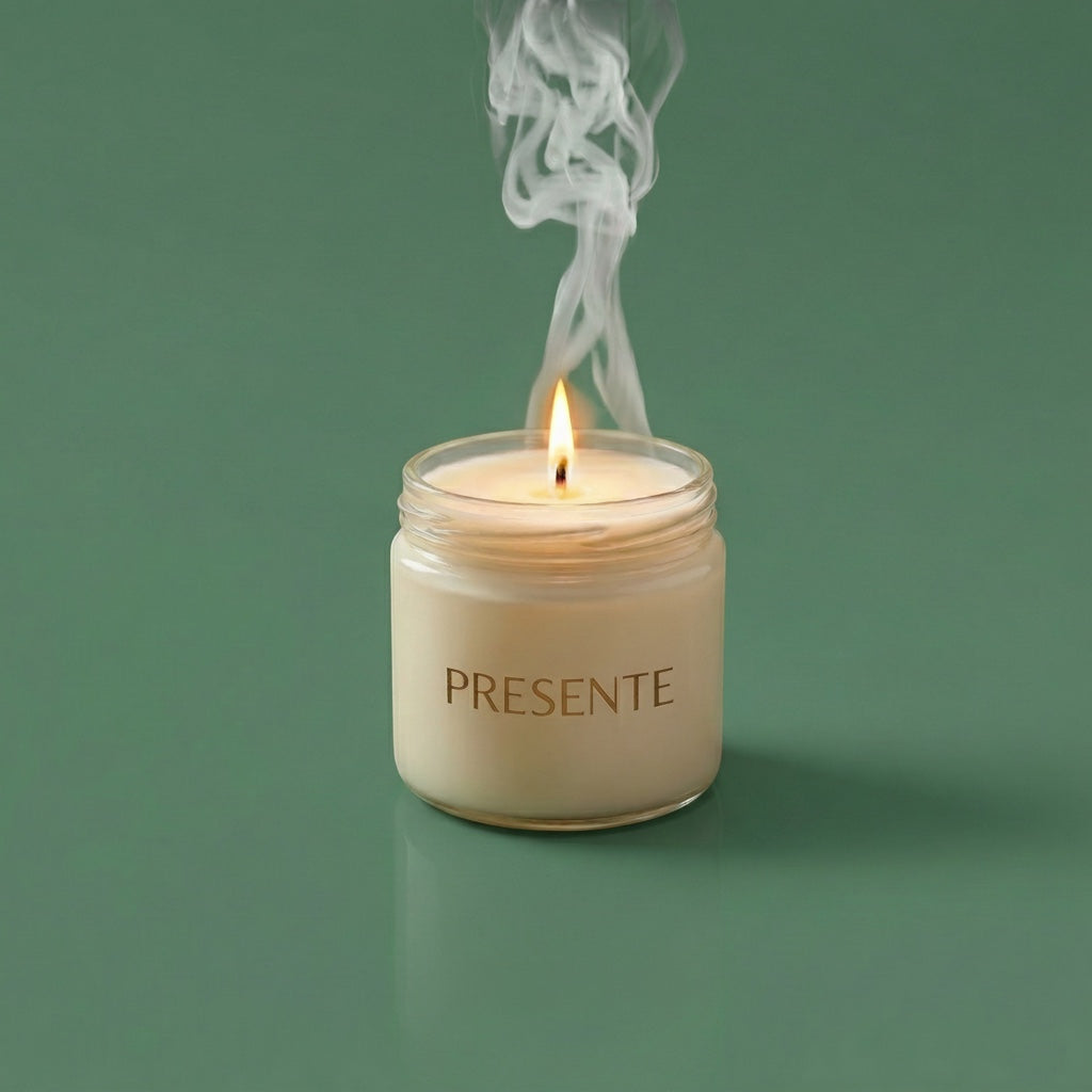 PRESENTE Taller Artesanal RITUAL No. 5 aromatherapy candle with Palo Santo, Copal, Sandalwood, and Myrrh for peace and serenity.