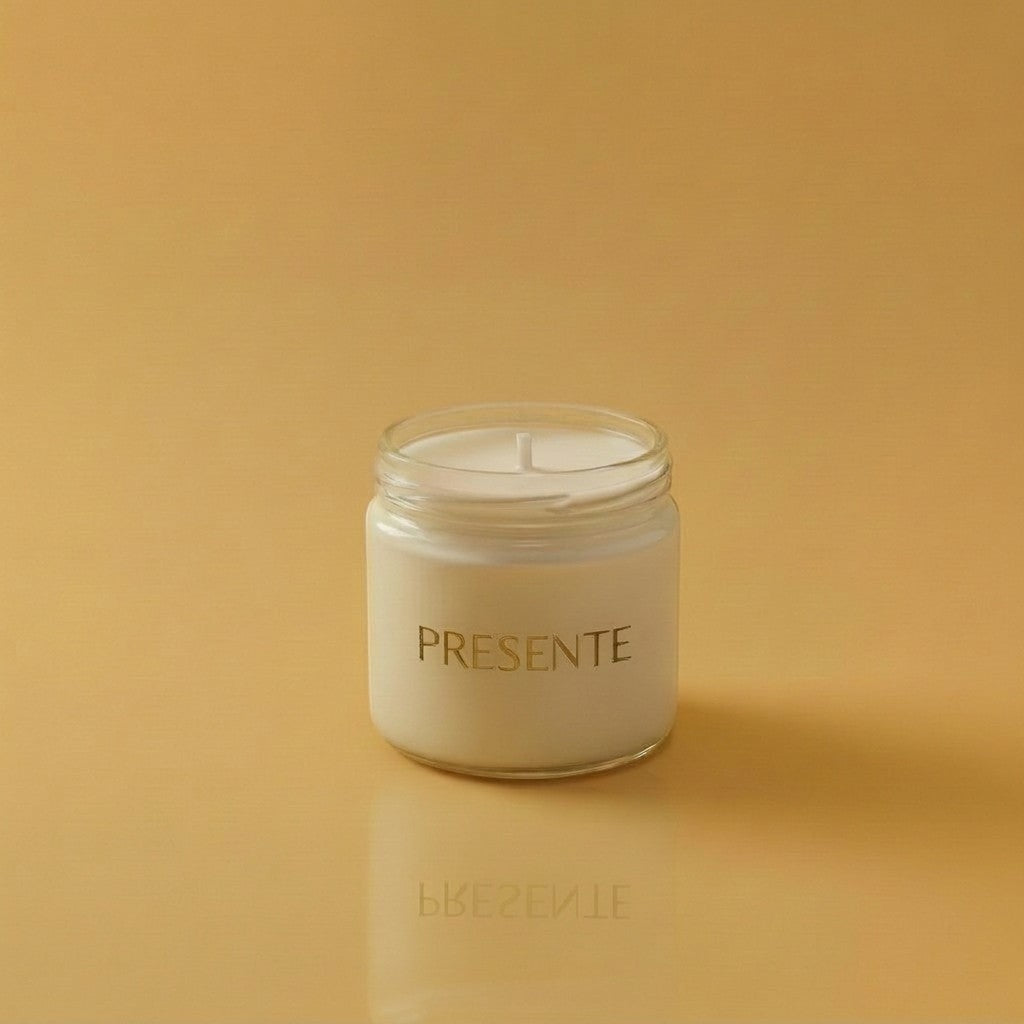 PRESENTE Taller Artesanal Alba No. 2 candle with bergamot and sandalwood scent in a glass jar.